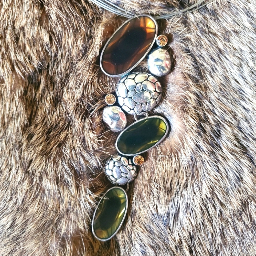 Vintage cut glass brown and silver-tone necklace